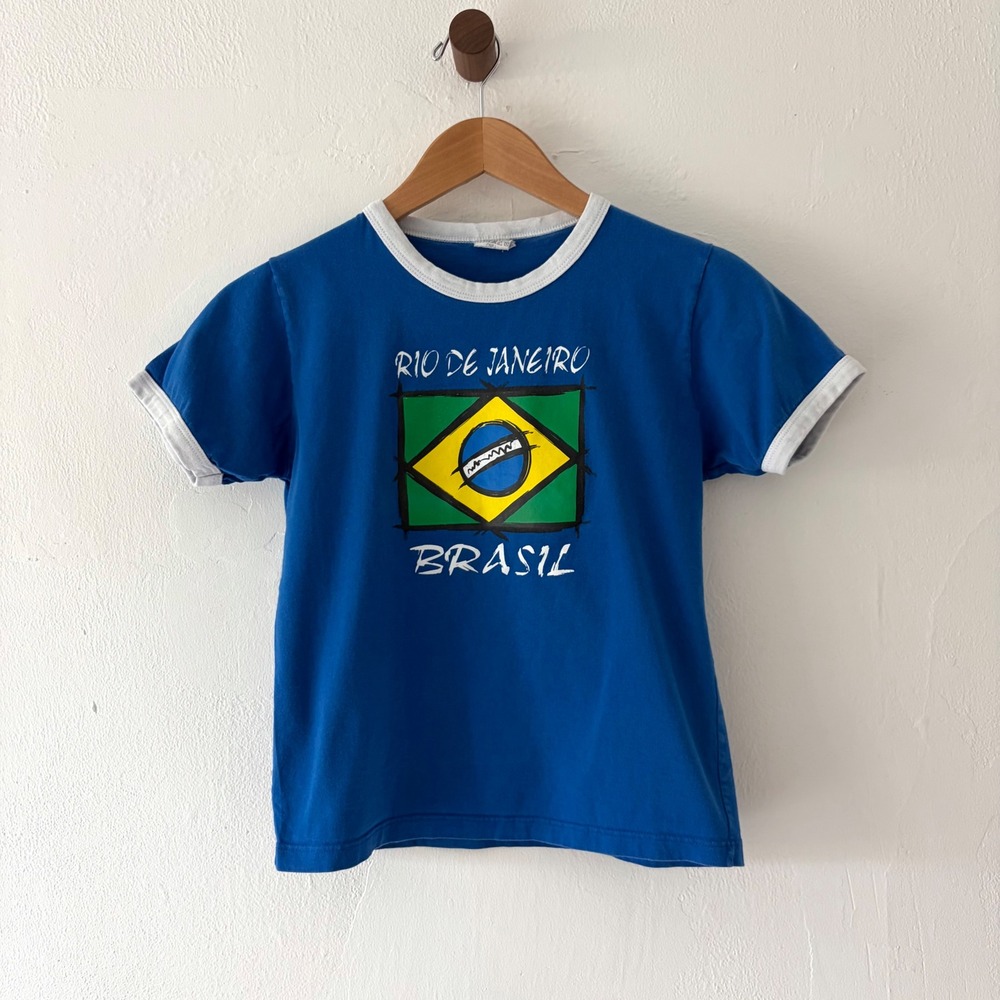 Salada De Cores Ringer Tee Womens GG Blue Brazil Rio De Janeiro Graphic Shirt